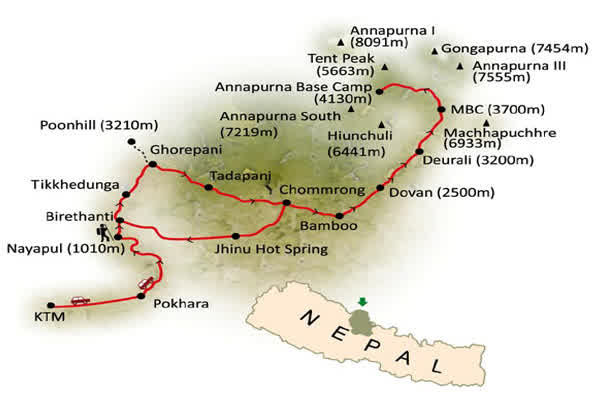 Annapurna base camp trekking Map